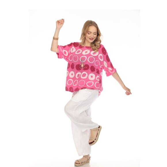 Fuchsia Circular Patterned Boat Neck Top - Picture 2 of 7